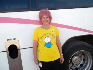 Erica with new PINK hair with her Young's Bus